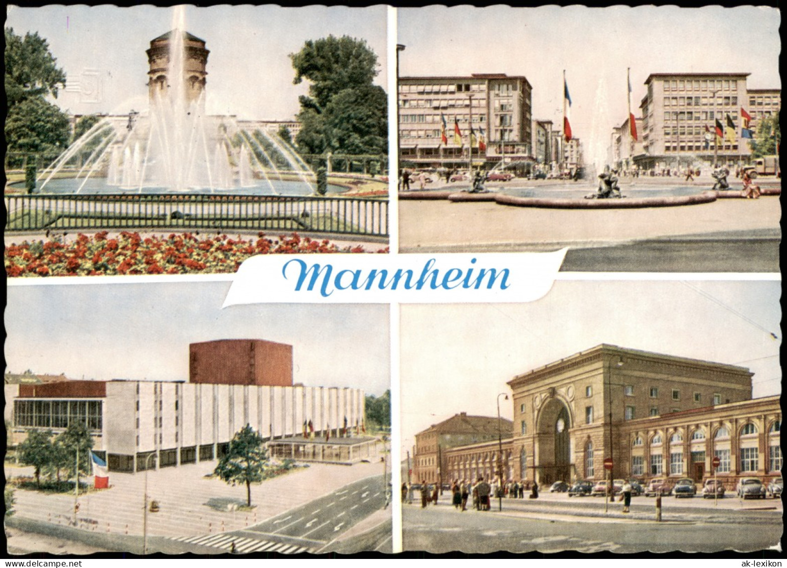 Ansichtskarte Mannheim Wasserturm, Friedrichplatz, Bahnhof 1958 - Mannheim