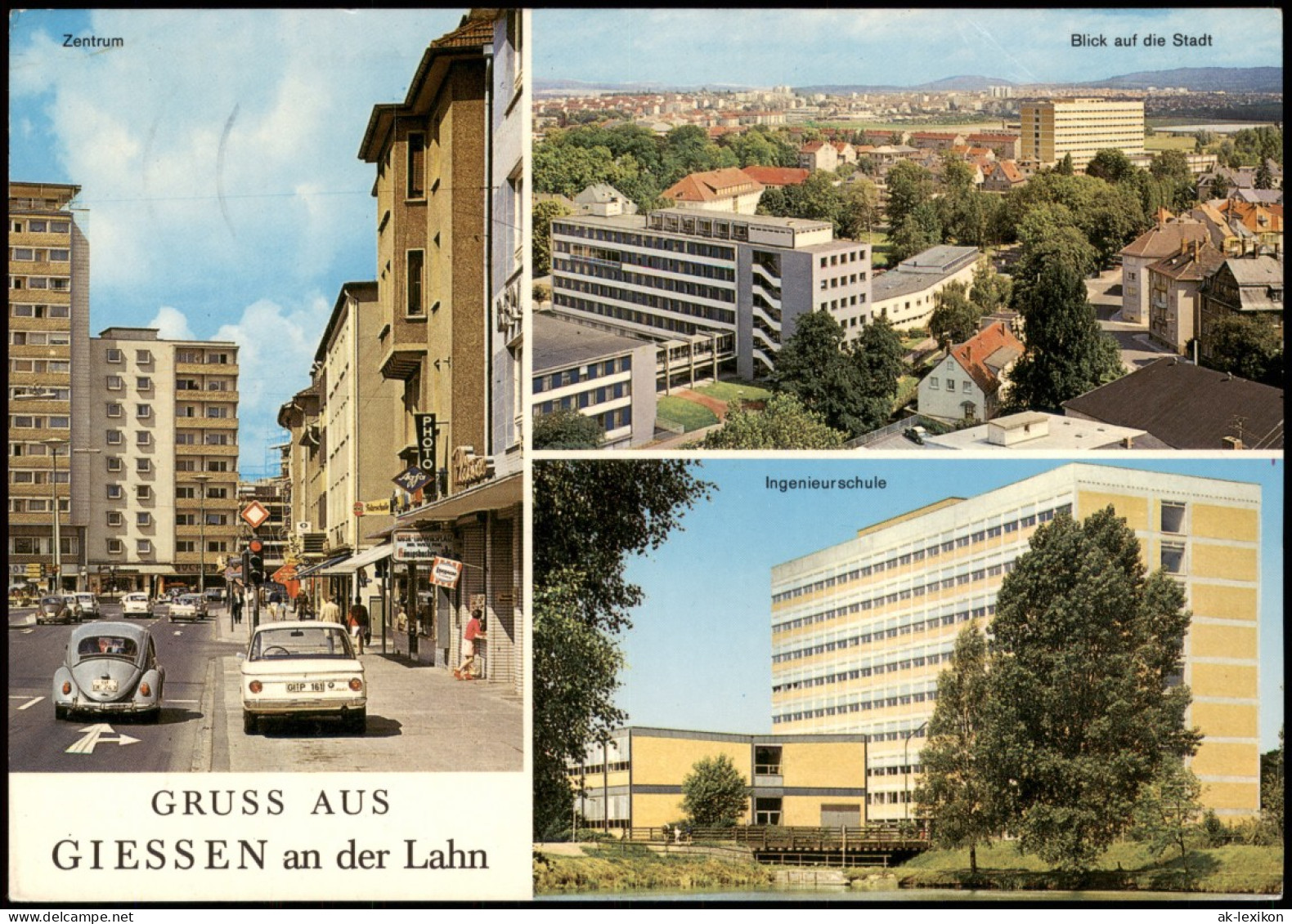 Ansichtskarte Gießen Zentrum VW Käfer, Ingenierschule 1974 - Giessen