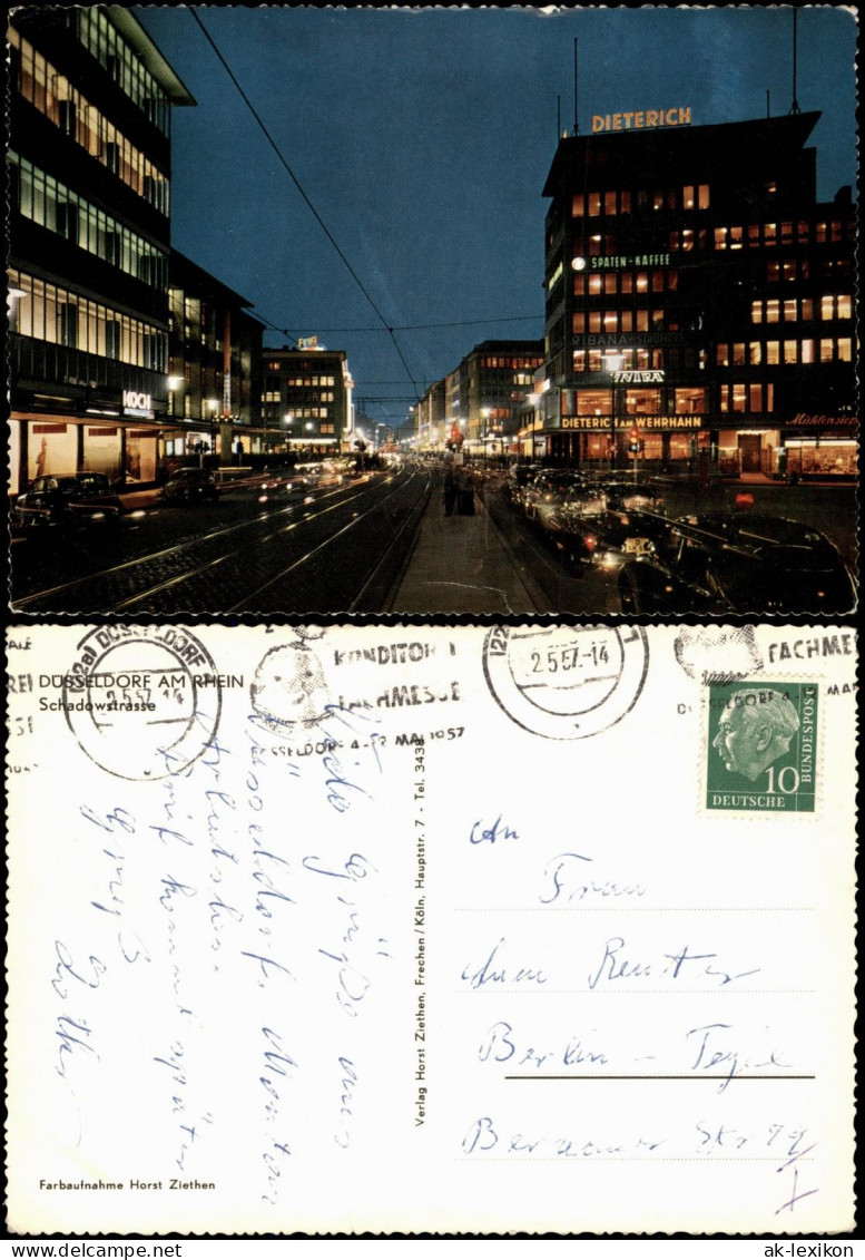 Düsseldorf Schadowstraße Am Abend, Geschäfte Geschäftsstraße 1957 - Duesseldorf