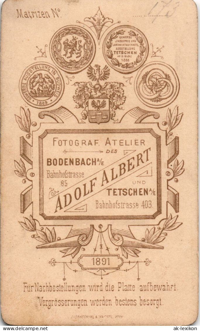 Tetschen-Bodenbach Decín  Atelier-Photo Adolf Albert (Tetschen Elbe) 1900   CdV - República Checa