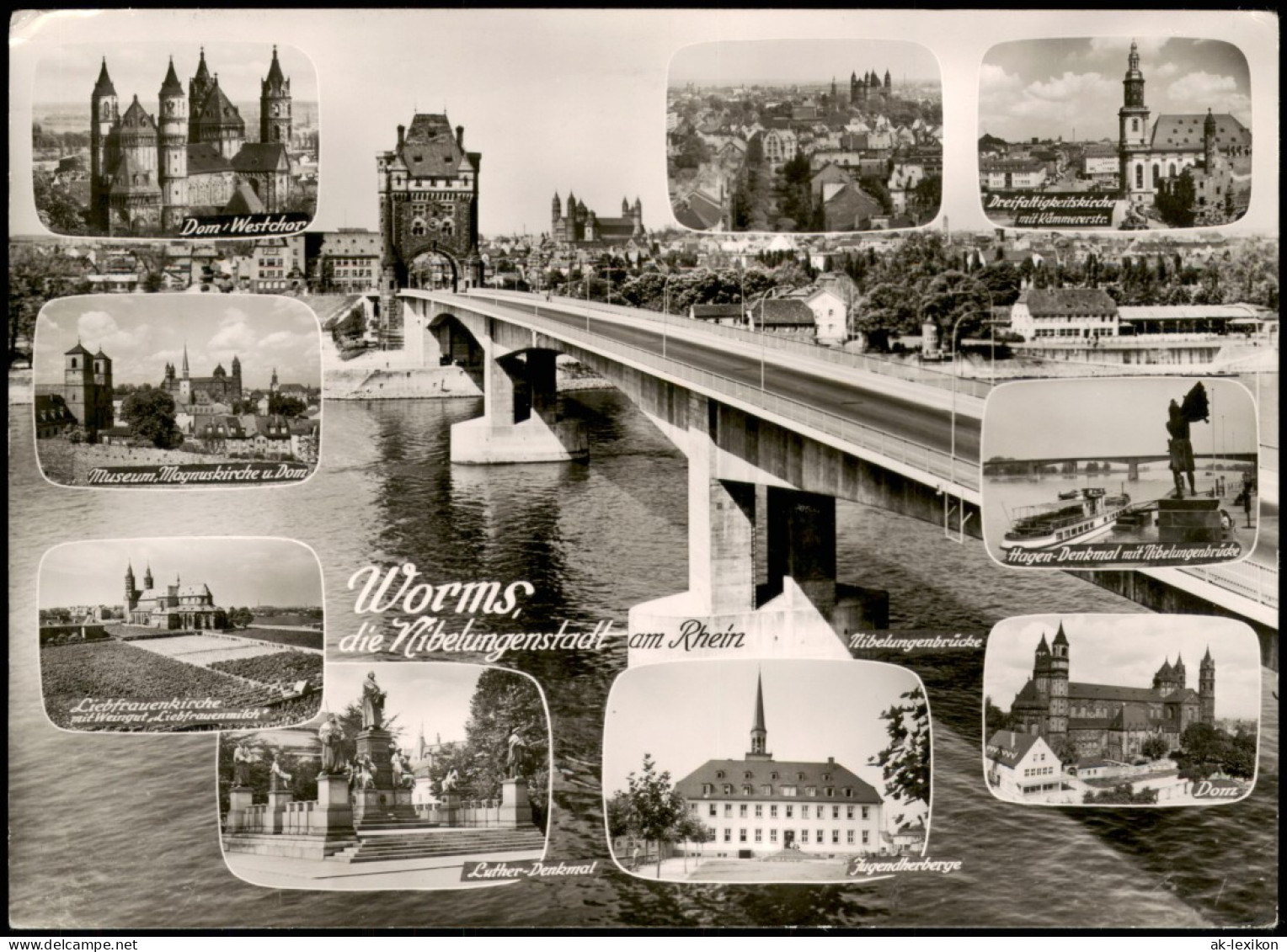 Worms Mehrbildkarte Mit Rhein Brücke, Hagen-Denkmal, Jugendherberge Uvm. 1958 - Worms