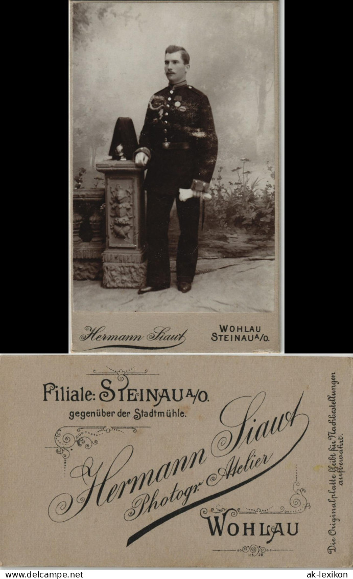 SOLDAT Fotokunst Atelier-Photo Aus WOHLAU / STEINAU A./O. 1900 Privatfoto CdV - Personen