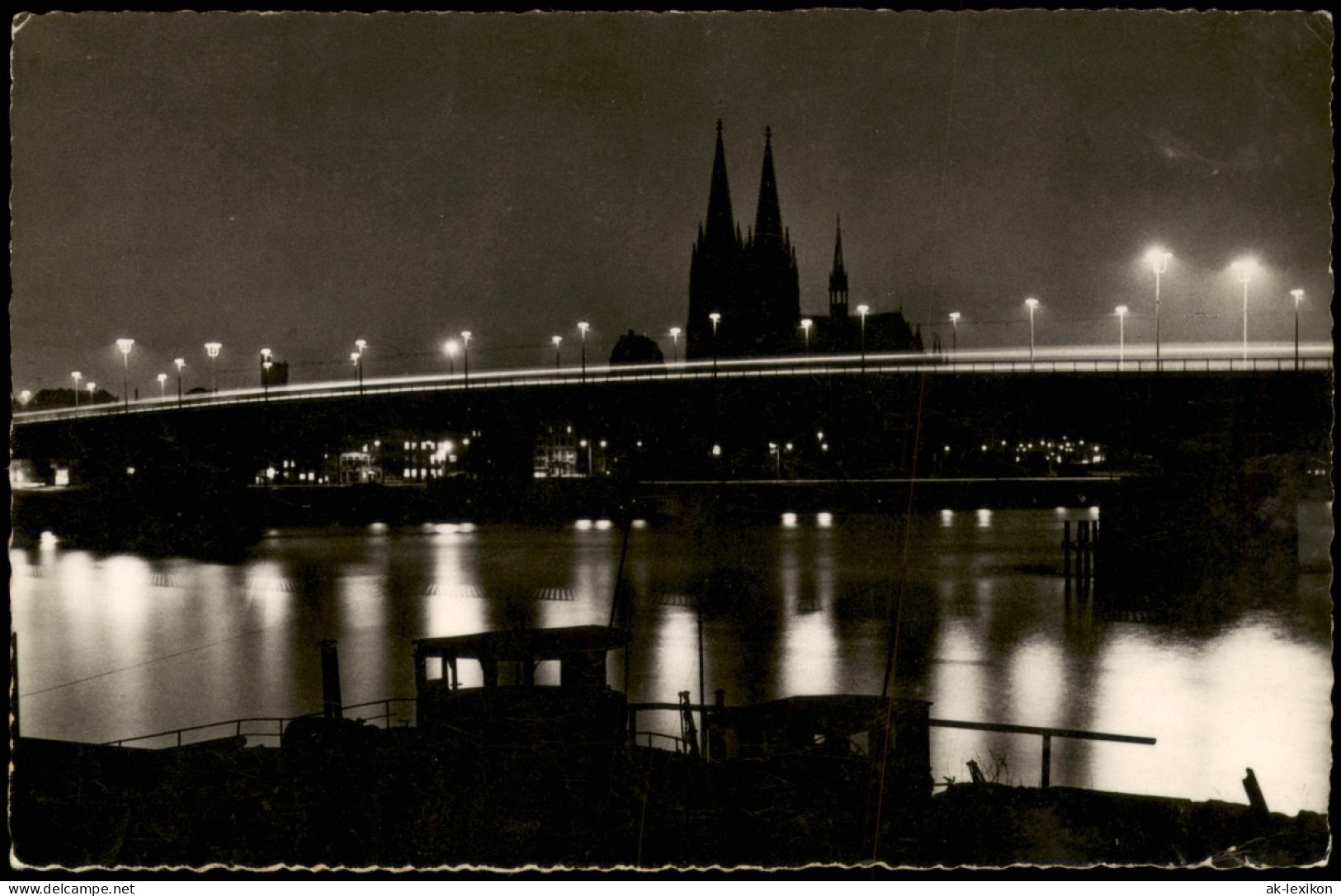 Ansichtskarte Köln Rheinbrücke Neue Brücke Beleuchtet 1955 - Koeln