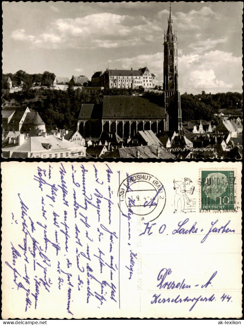 Ansichtskarte Landshut Panorama-Ansicht Blick Martinskirche 1954 - Landshut