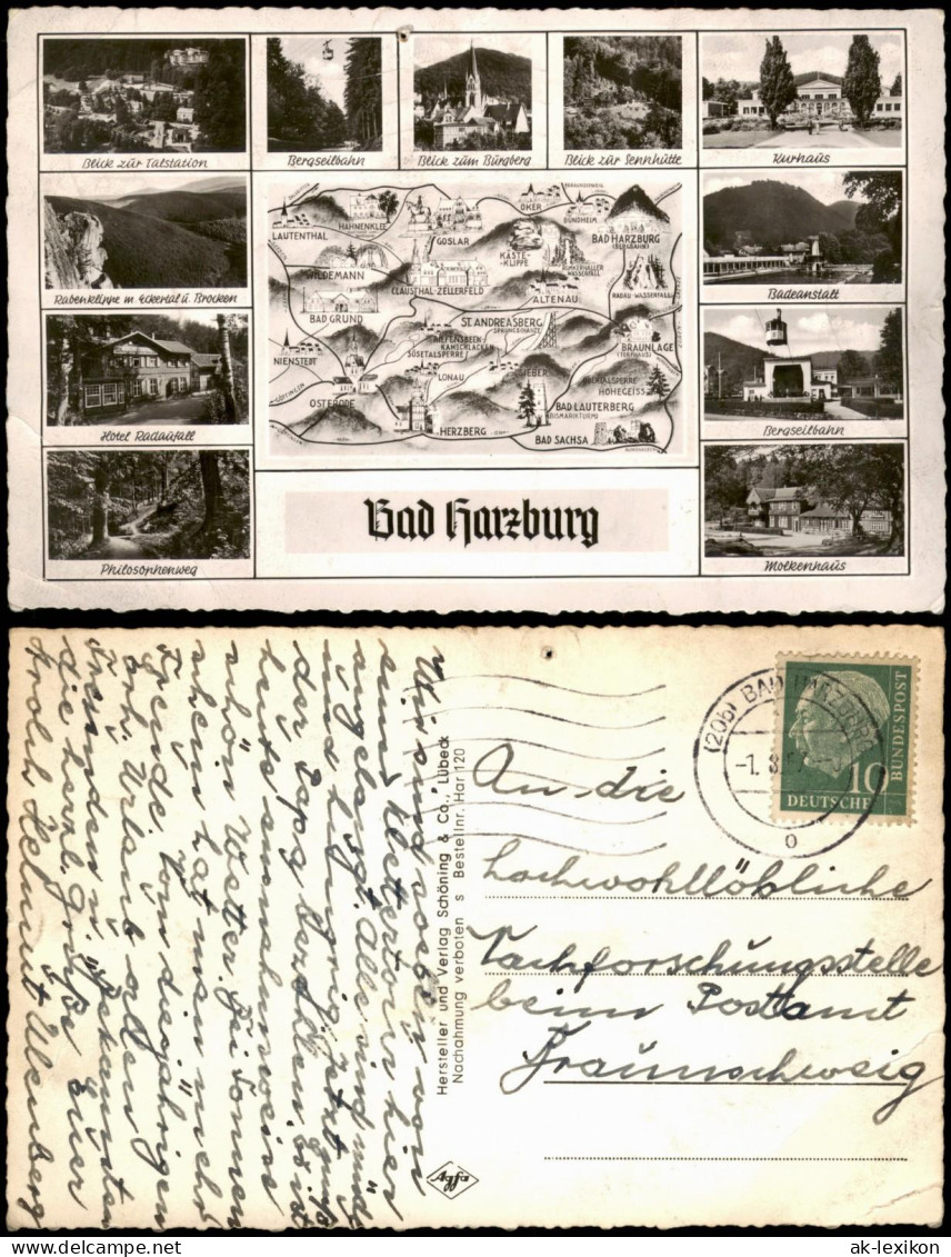 Ansichtskarte Bad Harzburg Mehrbild AK Mit Landkarte 1957 - Bad Harzburg