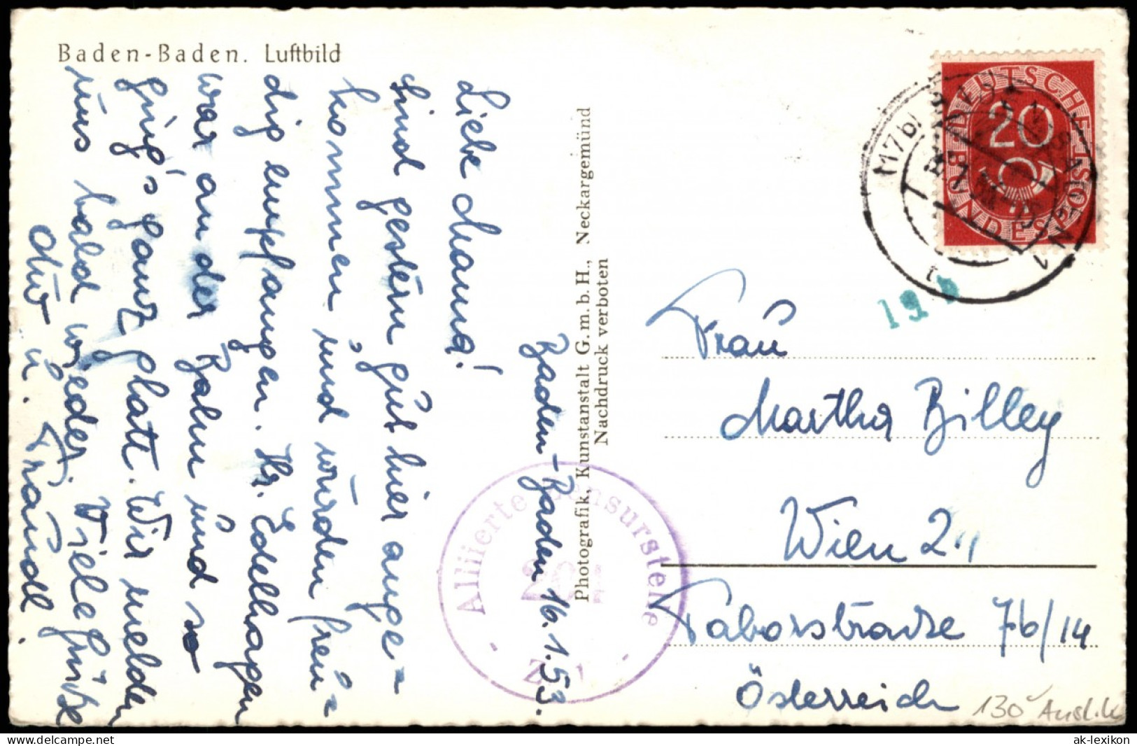 Baden-Baden Luftbild Luftaufnahme 1953   Mit Zensurstempel Der Alliierten - Baden-Baden