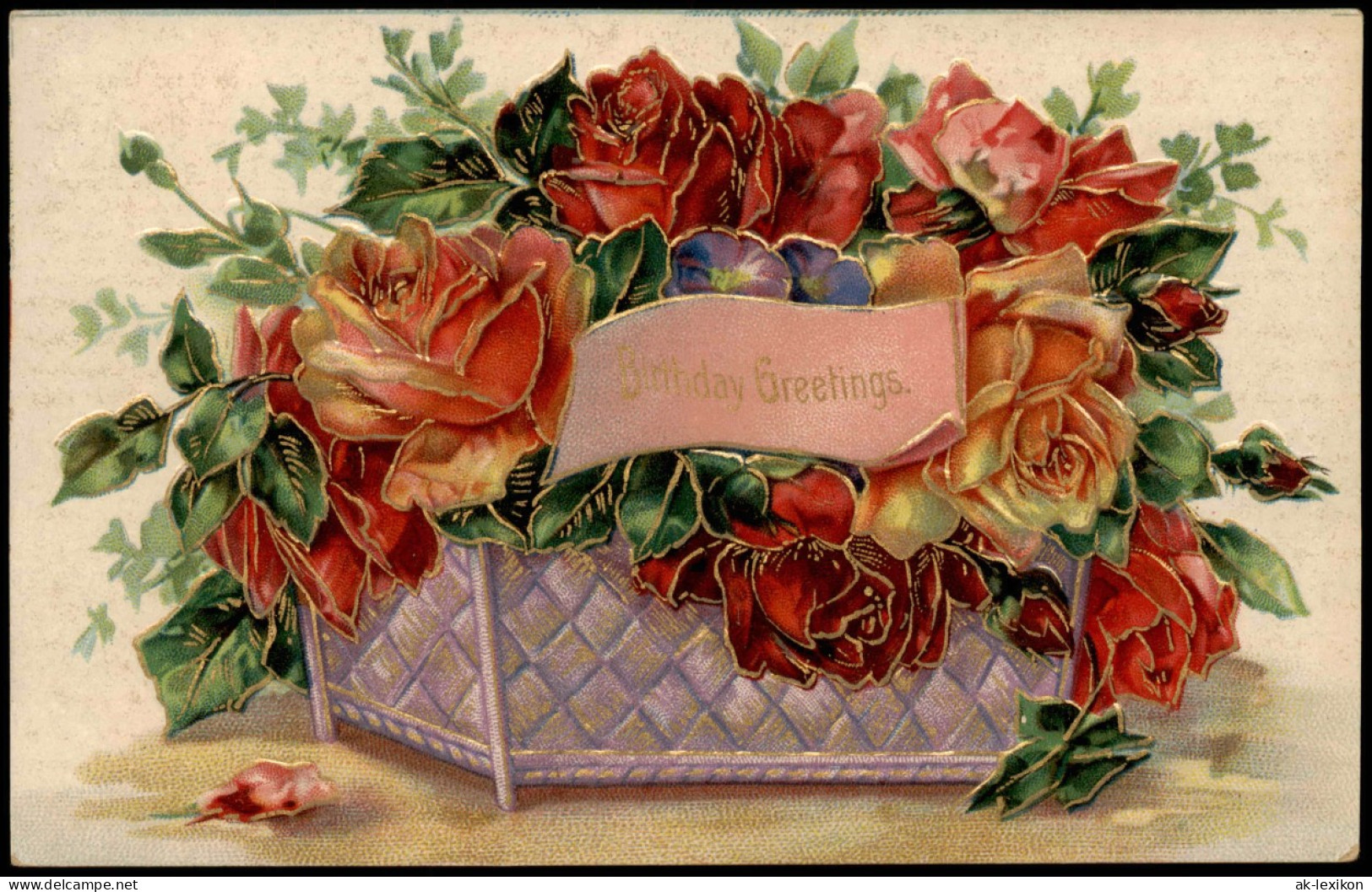Ansichtskarte  Glückwunsch Geburtstag Birthday Rosenbouquett 1908 Goldrand - Anniversaire