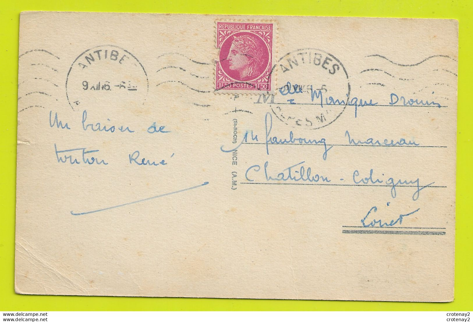 06 ANTIBES N°6 La Paroisse Au Bout De La Rue Saint Esprit VOIR DOS En 1946 - Antibes - Oude Stad