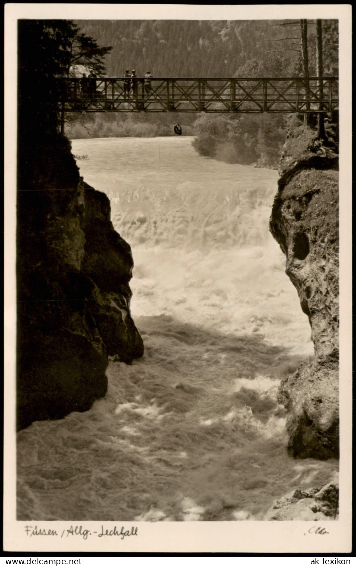 Ansichtskarte Füssen Brücke über Dem Lechfall (Wasserfall) 1950 - Füssen