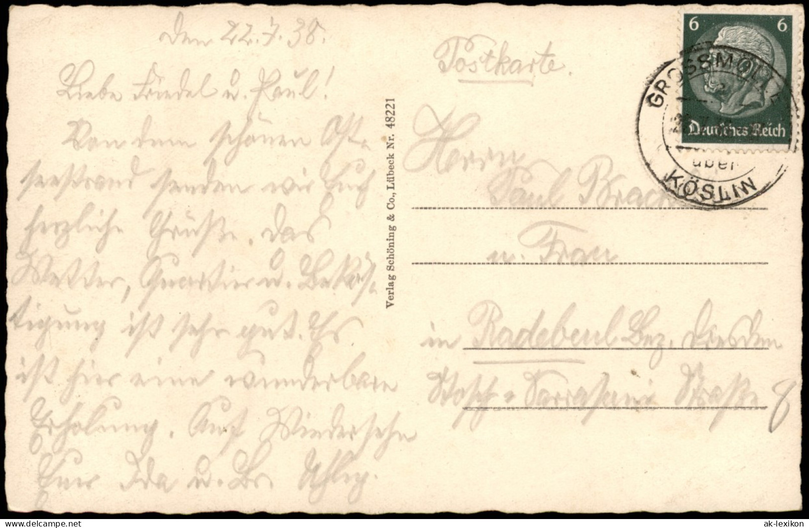 Postcard Großmöllen Mielno Strand 1938  Gel Landpoststempel über Köslin - Pommern