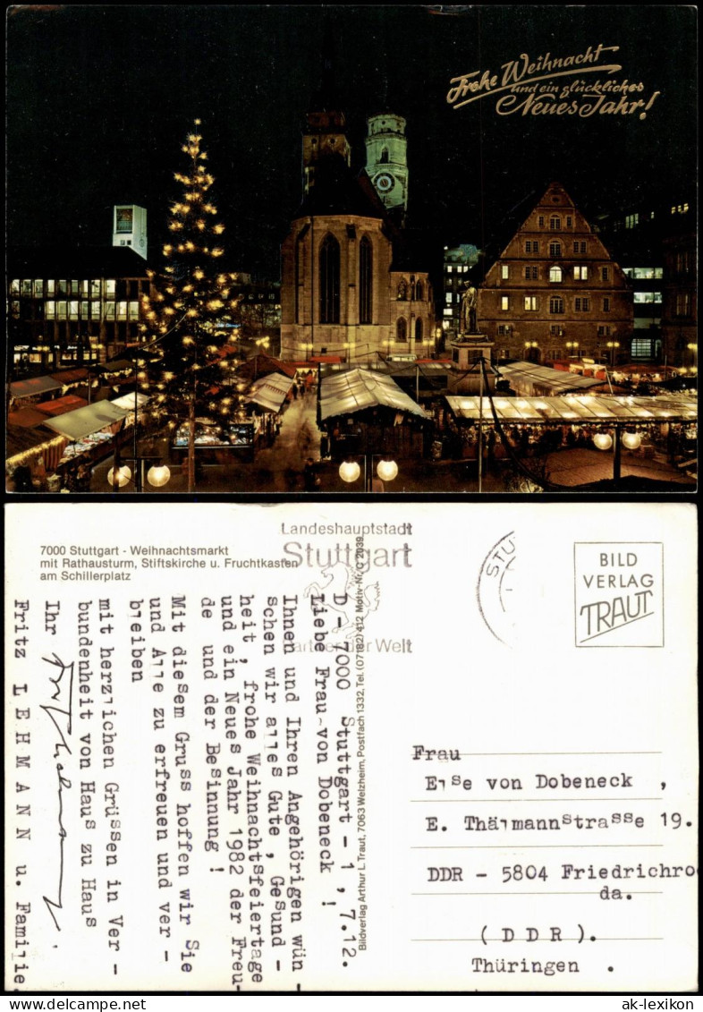 Ansichtskarte Stuttgart Schillerplatz Weihnachtsmarkt 1982 - Stuttgart