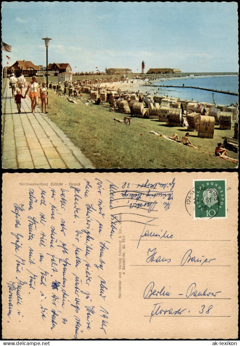 Ansichtskarte Büsum Strand, Belebt - Bebauung 1961 - Other & Unclassified