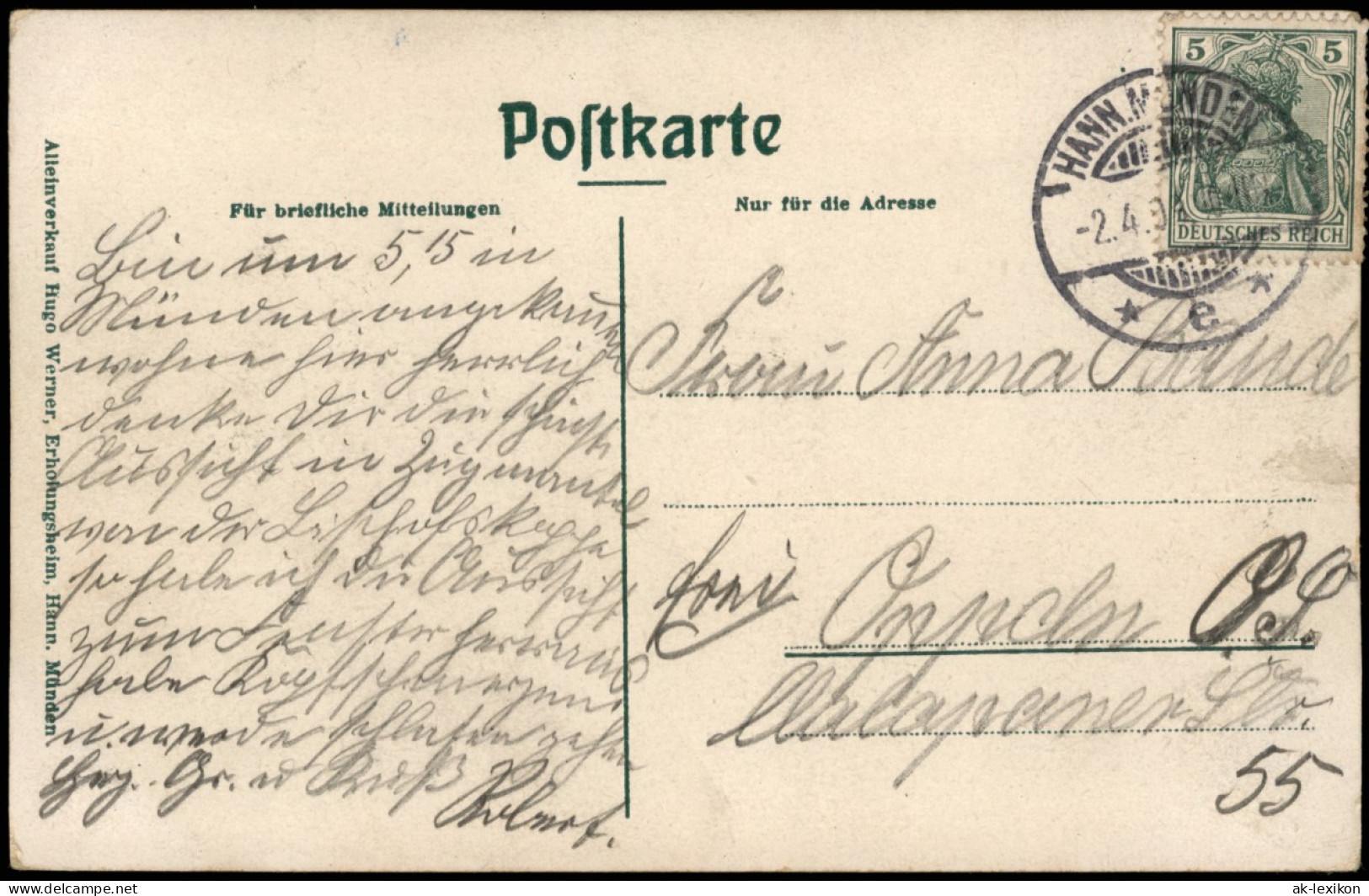 Hannoversch Münden Hann. Münden Erholungsheim Für Deutsche Lokomotiv-Beamte 1915 - Hannoversch Münden