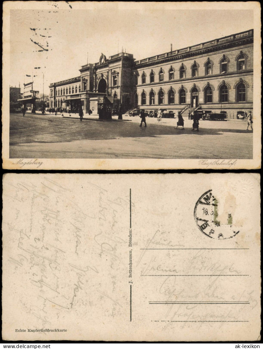 Ansichtskarte Altstadt-Magdeburg Hauptbahnhof, Haltestelle, Kiosk 1928 - Autres & Non Classés
