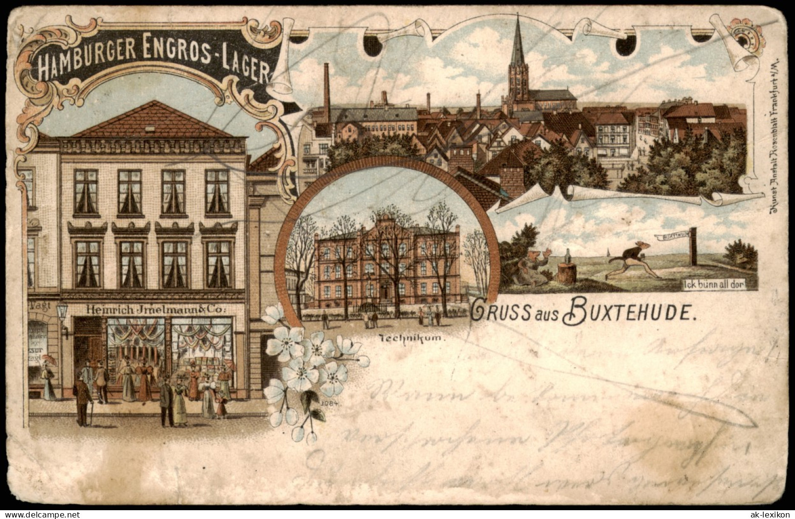 Litho AK Buxtehude Hamburger Engros Lager, Stadt, Technikum 1909 - Buxtehude