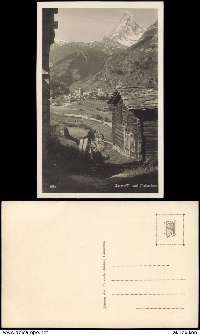 Ansichtskarte Zermatt Hütte, Stadt, Matterhorn - Fotokarte 1928 - Other & Unclassified