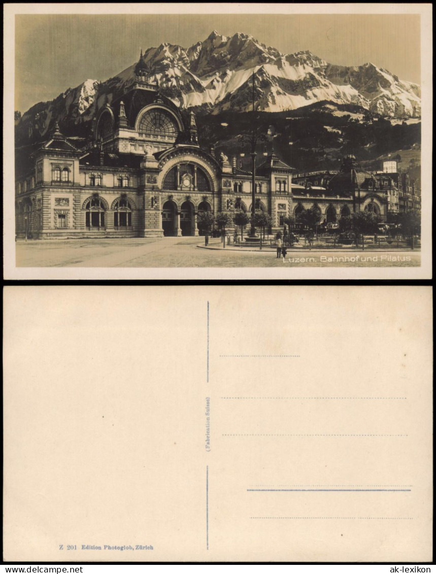 Ansichtskarte Luzern Lucerna Bahnhof Und Pilatus 1928 - Sonstige & Ohne Zuordnung