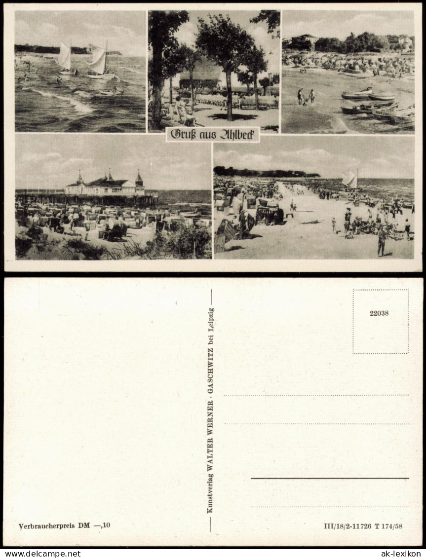 Ansichtskarte Ahlbeck (Usedom) 5 Bild Strandpartien 1958 - Autres & Non Classés