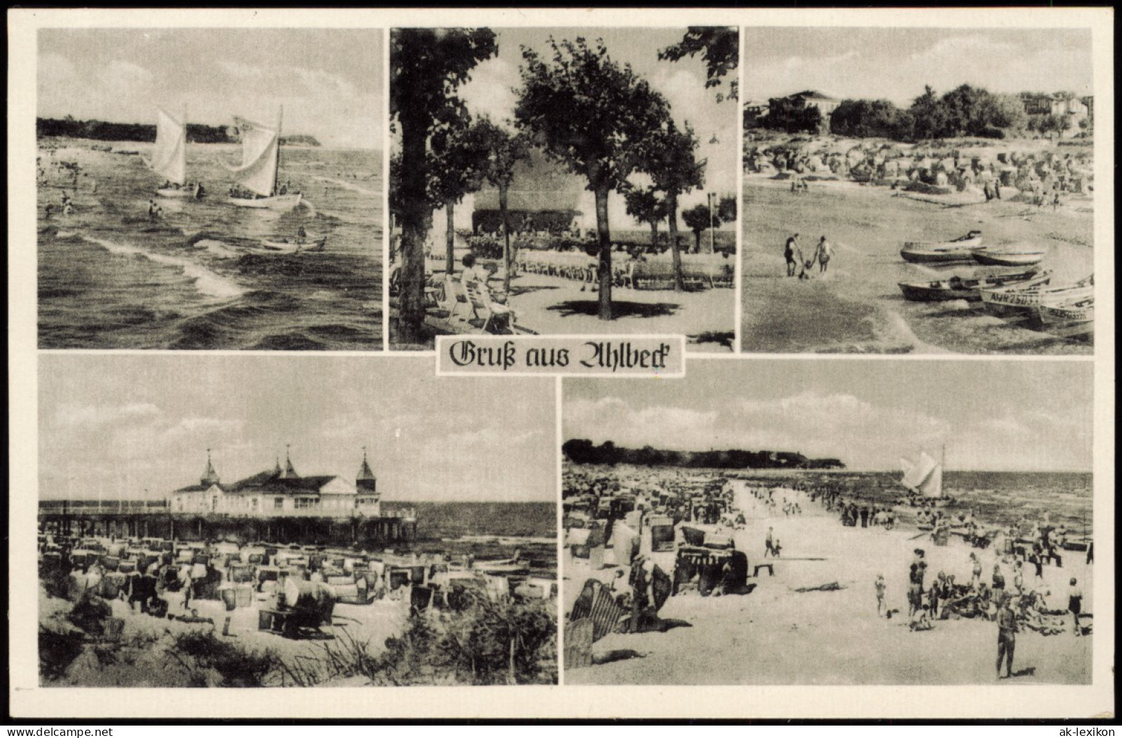 Ansichtskarte Ahlbeck (Usedom) 5 Bild Strandpartien 1958 - Altri & Non Classificati