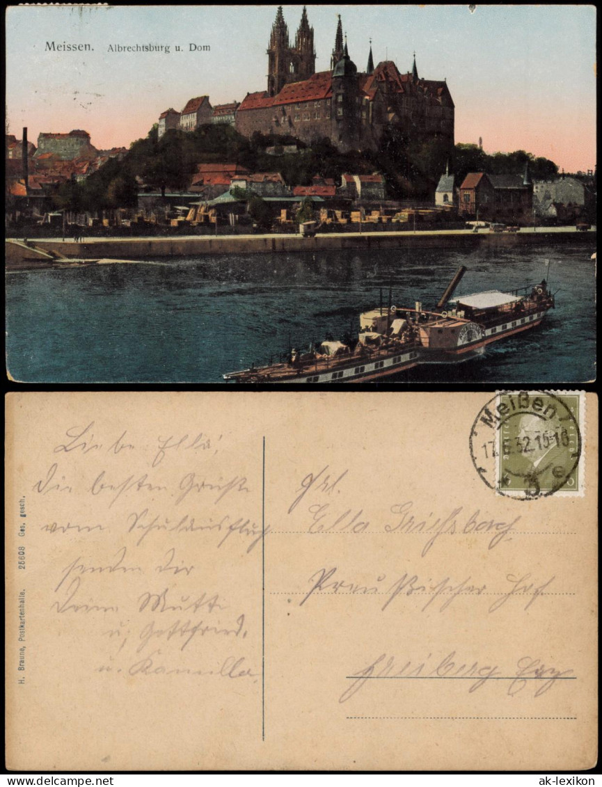 Meißen Schloss Albrechtsburg, Dampfer 1912 Silber-Effekt  Gel. 1932 - Meissen