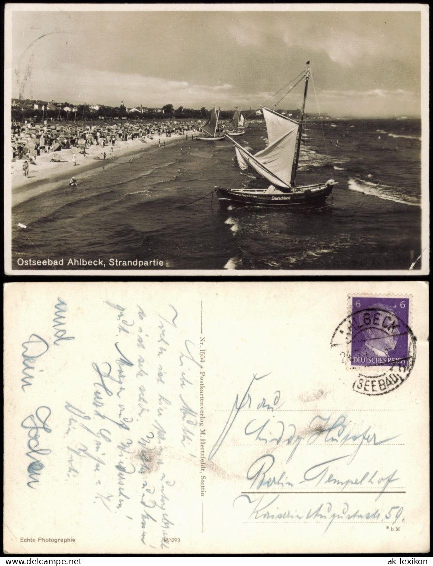 Ansichtskarte Ahlbeck (Usedom) Strand, Segelboote 1943 - Otros & Sin Clasificación