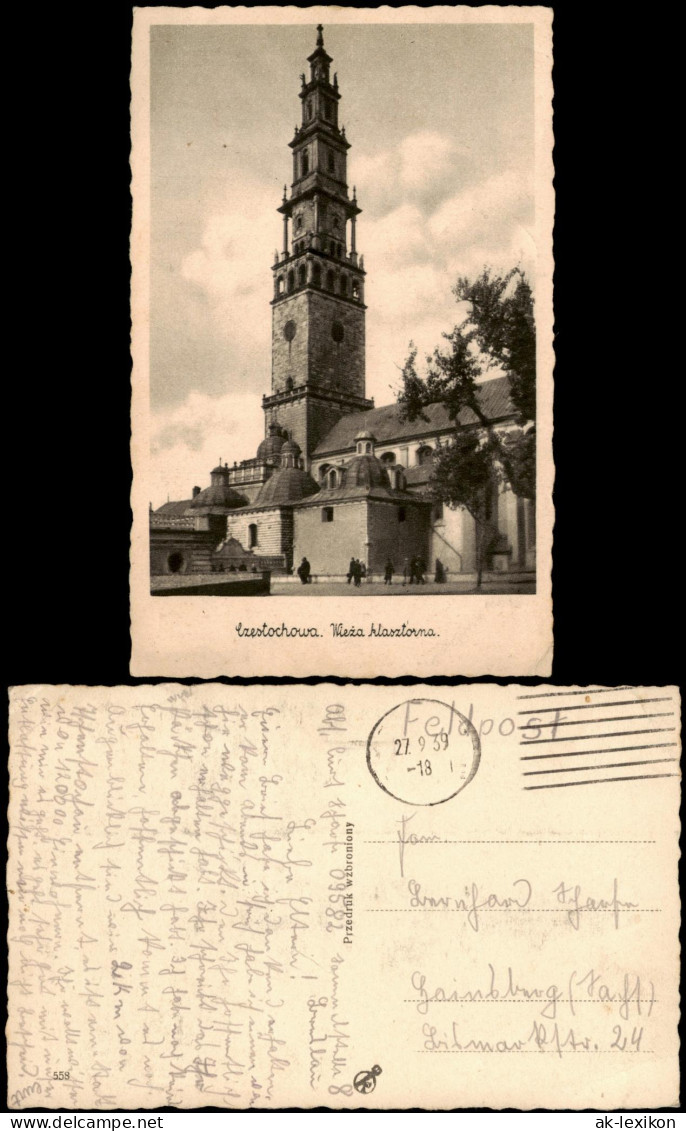 Tschenstochau Częstochowa Kirche 1939  Gel. 27.9. Feldpost Blind Chiffrestempel - Schlesien