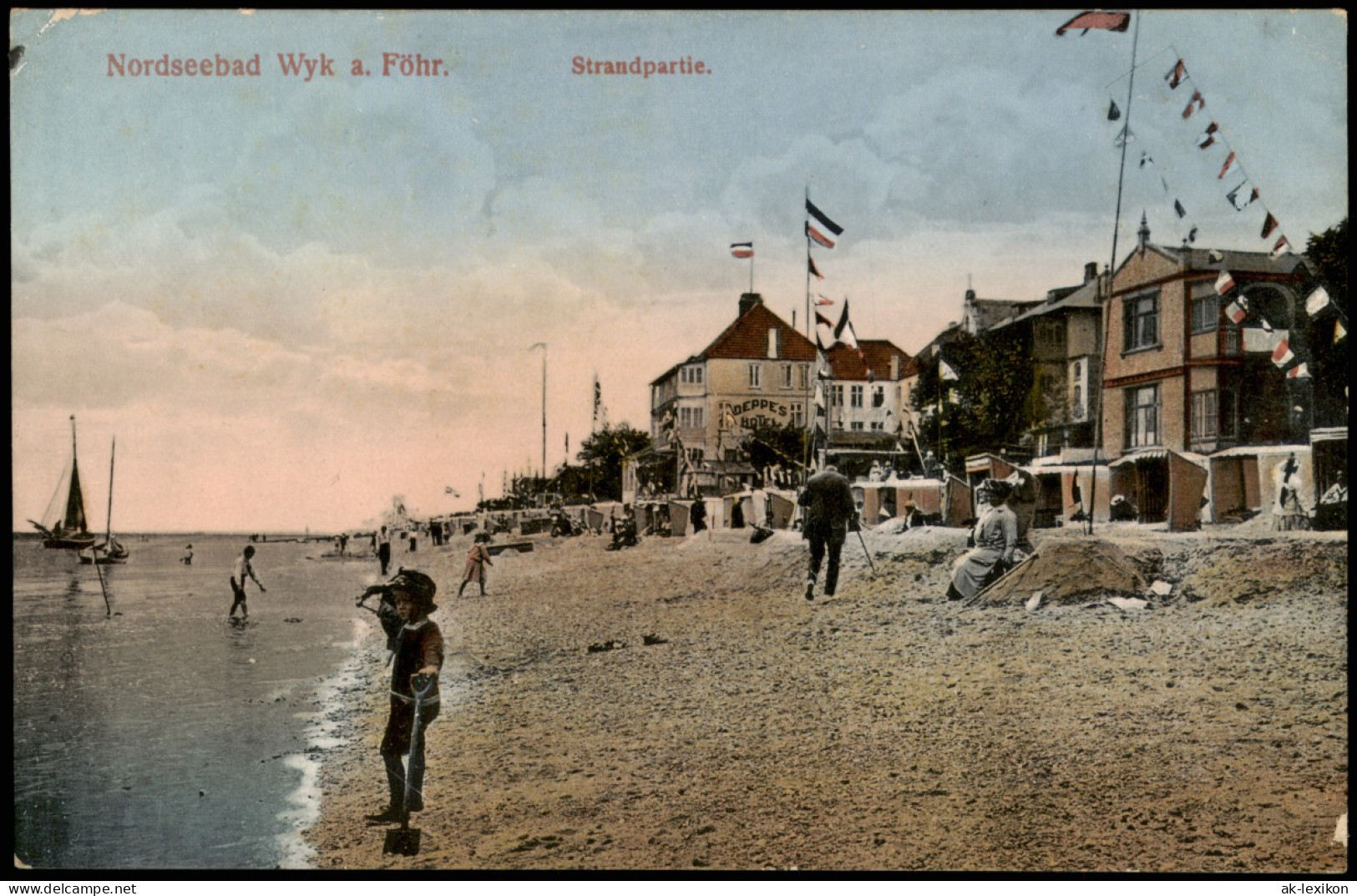 Ansichtskarte Wyk (Föhr) Strand, Deppes Hotel 1913 - Andere & Zonder Classificatie