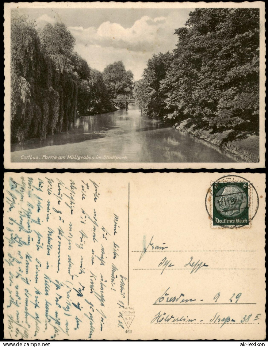 Ansichtskarte Cottbus Partie Am Mühlgraben Im Stadtpark 1938 - Cottbus