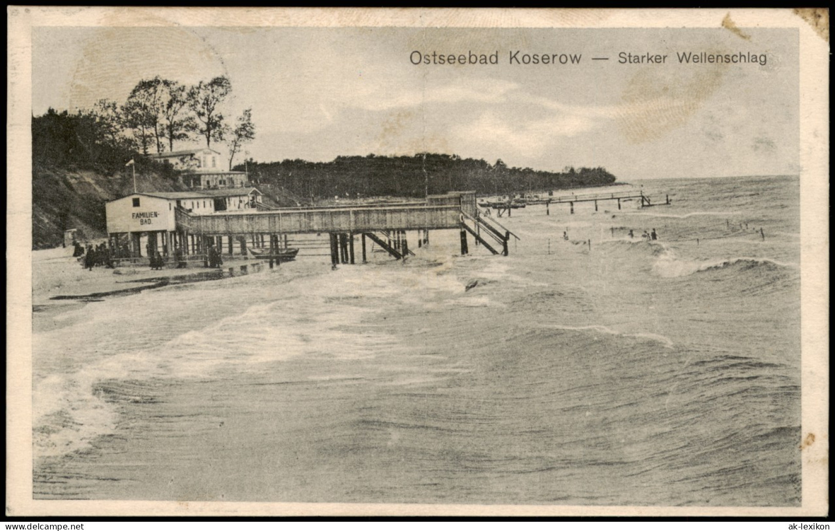 Ansichtskarte Koserow Usedom Seebrücke Familienbad, Starker Wellenschlag 1910 - Sonstige & Ohne Zuordnung