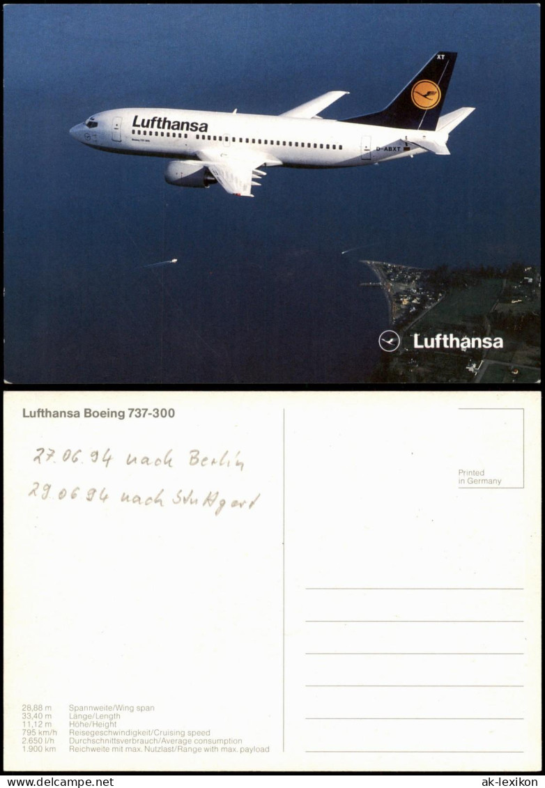 Ansichtskarte  Flugzeug Airplane Avion Lufthansa Boeing 737-300 1987 - 1946-....: Moderne