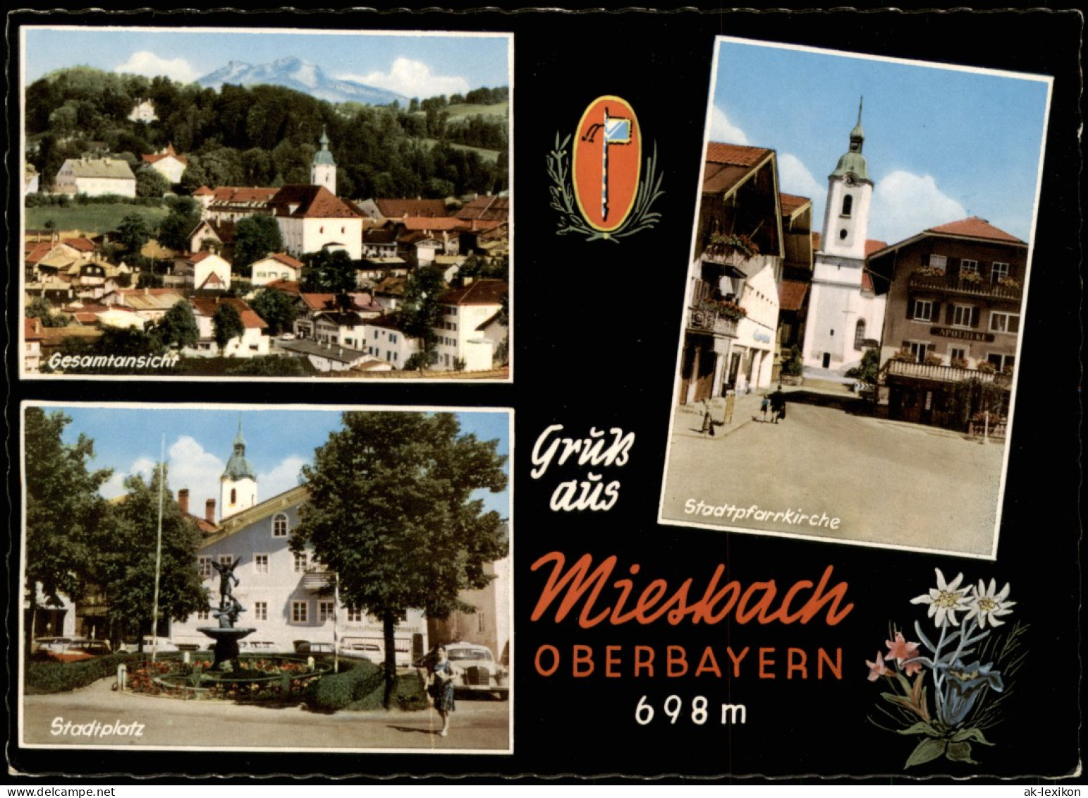 Miesbach Ortsansichten Mehrbild-AK U.a. Stadtplatz, Pfarrkirche 1965 - Miesbach