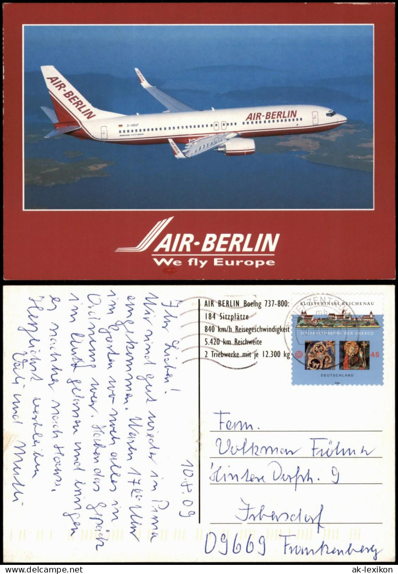 Ansichtskarte  AIR-BERLIN Flugzeug Airplane Avion 2009 - 1946-....: Modern Tijdperk