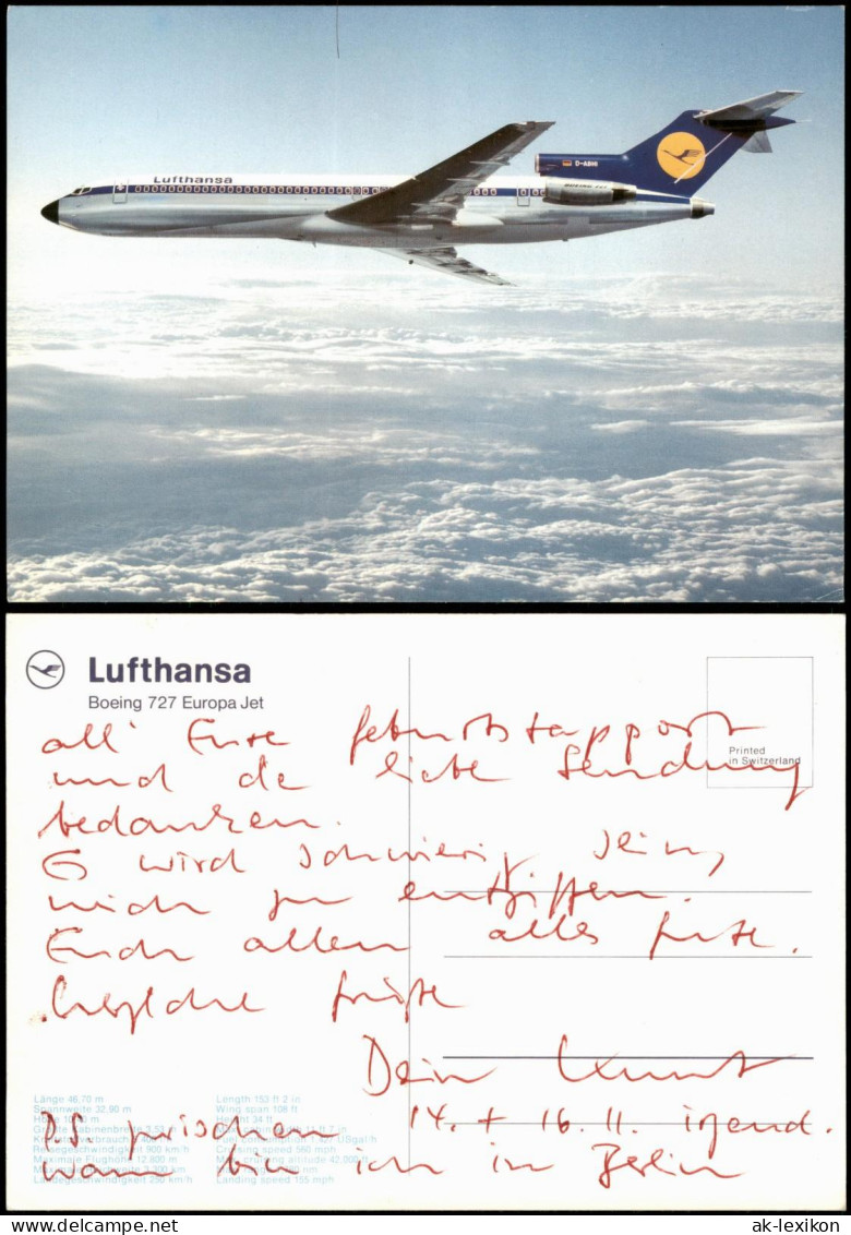 Ansichtskarte  Lufthansa Boeing 727 Europa Jet Flugzeug Airplane Avion 1988 - 1946-....: Moderne