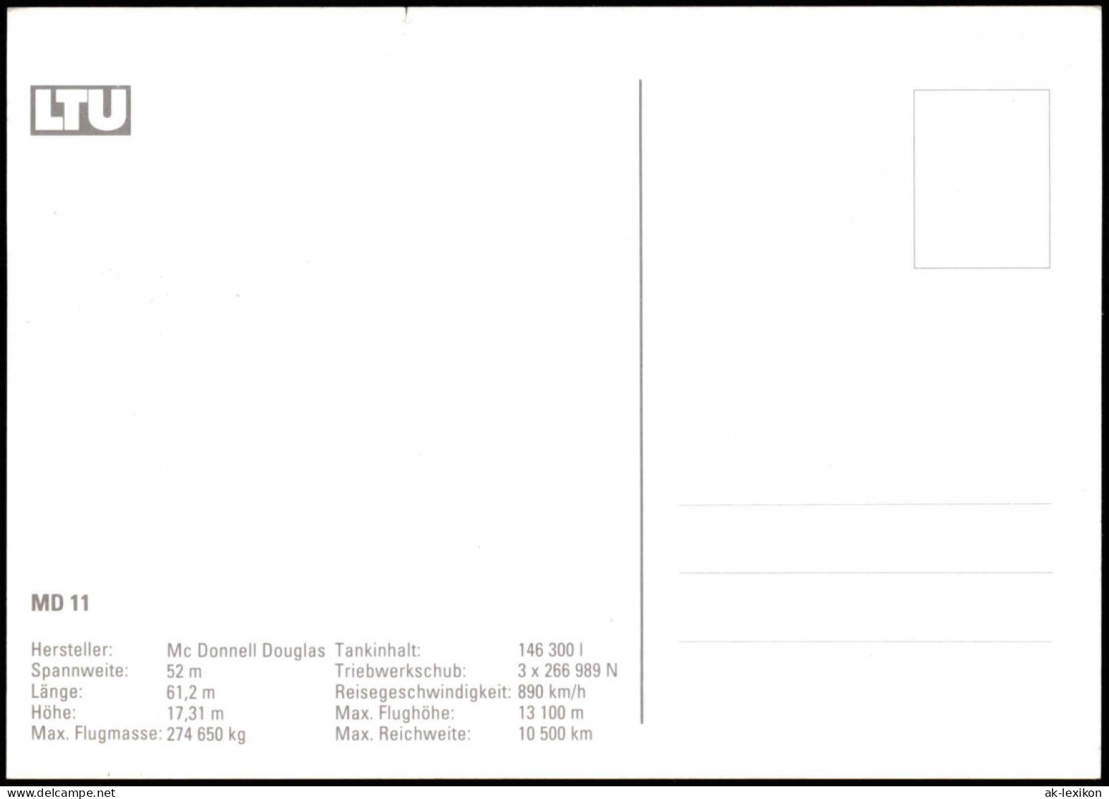 Ansichtskarte  Flugzeug McDonnell Douglas MD 11 LTU Hecktriebwerk 1999 - 1946-....: Ere Moderne