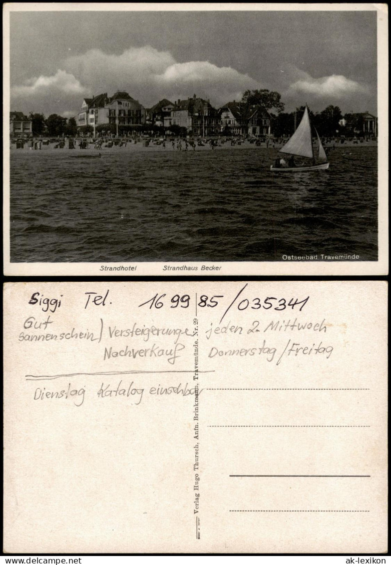 Ansichtskarte Travemünde-Lübeck Strandhotel, Strandhaus Becker 1956 - Altri & Non Classificati