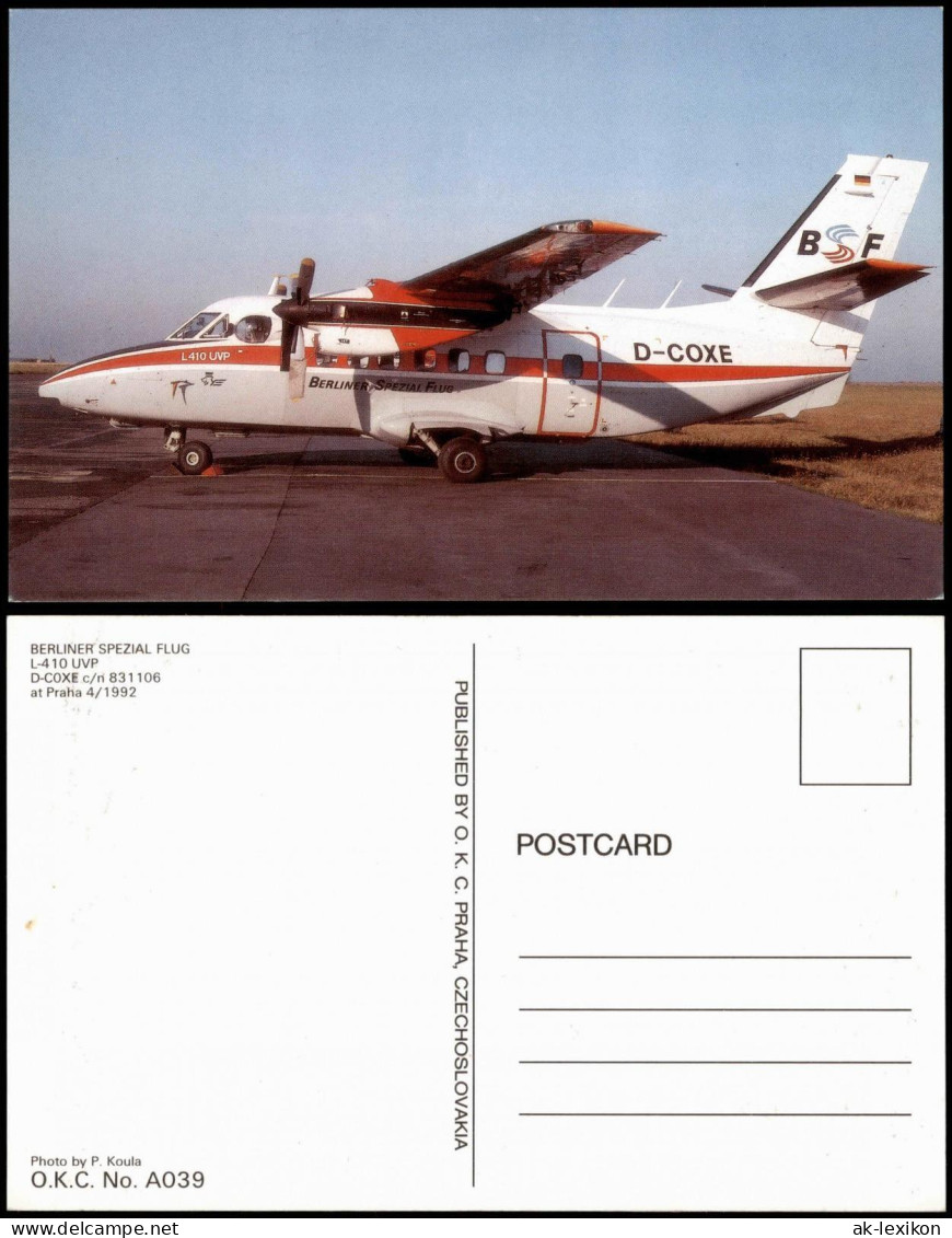 Ansichtskarte  BERLINER SPEZIAL FLUG L-410 UVP Praha Flugzeug 1992 - 1946-....: Modern Era