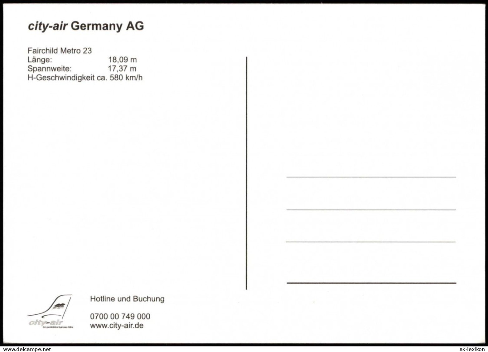 Ansichtskarte  Fairchild Metro 23 City-air Germany AG Flugzeug 2000 - 1946-....: Moderne