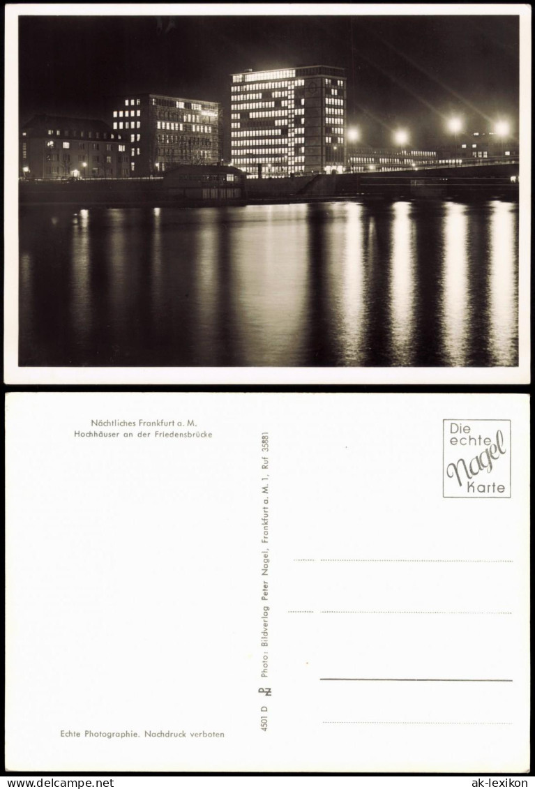 Frankfurt Am Main Hochhäuser An Der Friedensbrücke In Der Nacht 1956 - Frankfurt A. Main