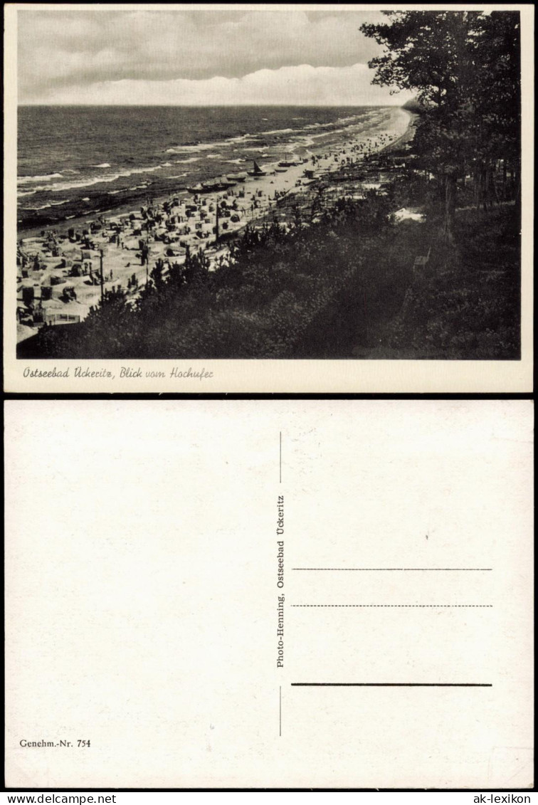 Ansichtskarte Ückeritz (Usedom) Blick Vom Hochufer, Auf Belebten Strand 1935 - Sonstige & Ohne Zuordnung