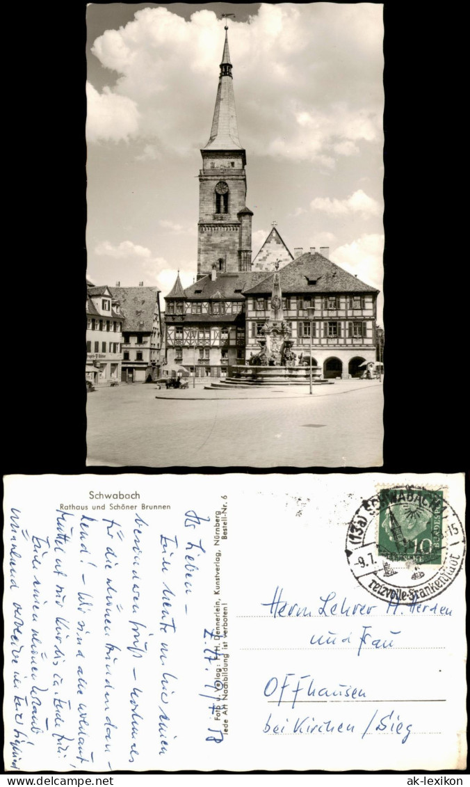 Ansichtskarte Schwabach Rathaus Und Schöner Brunnen 1958 - Schwabach