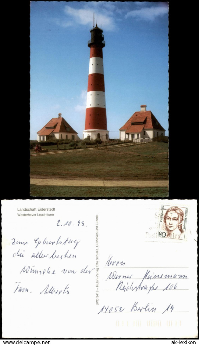 Ansichtskarte Eiderstedt Westerhever Leuchtturm (Lighthouse) 1993 - Autres & Non Classés