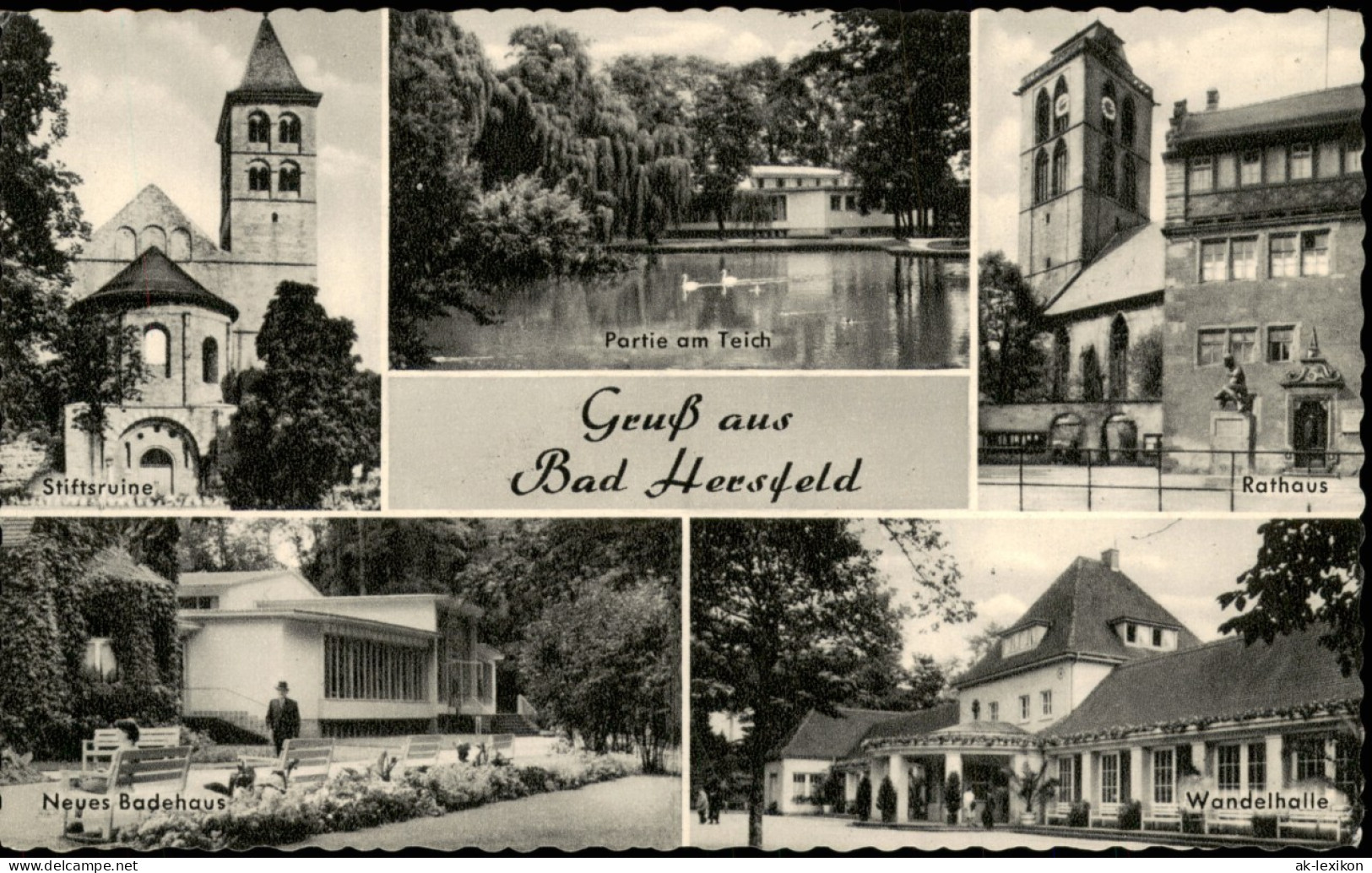 Bad Hersfeld Mehrbild-AK  Stiftsruine, Badehaus, Wandelhalle,  Rathaus 1955 - Bad Hersfeld