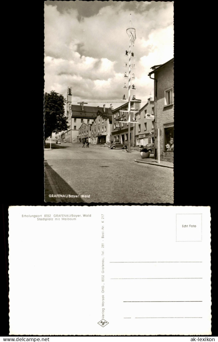 Grafenau (Niederbayern) Stadtplatz Mit Maibaum; VW Käfer Vor Geschäft 1960 - Autres & Non Classés