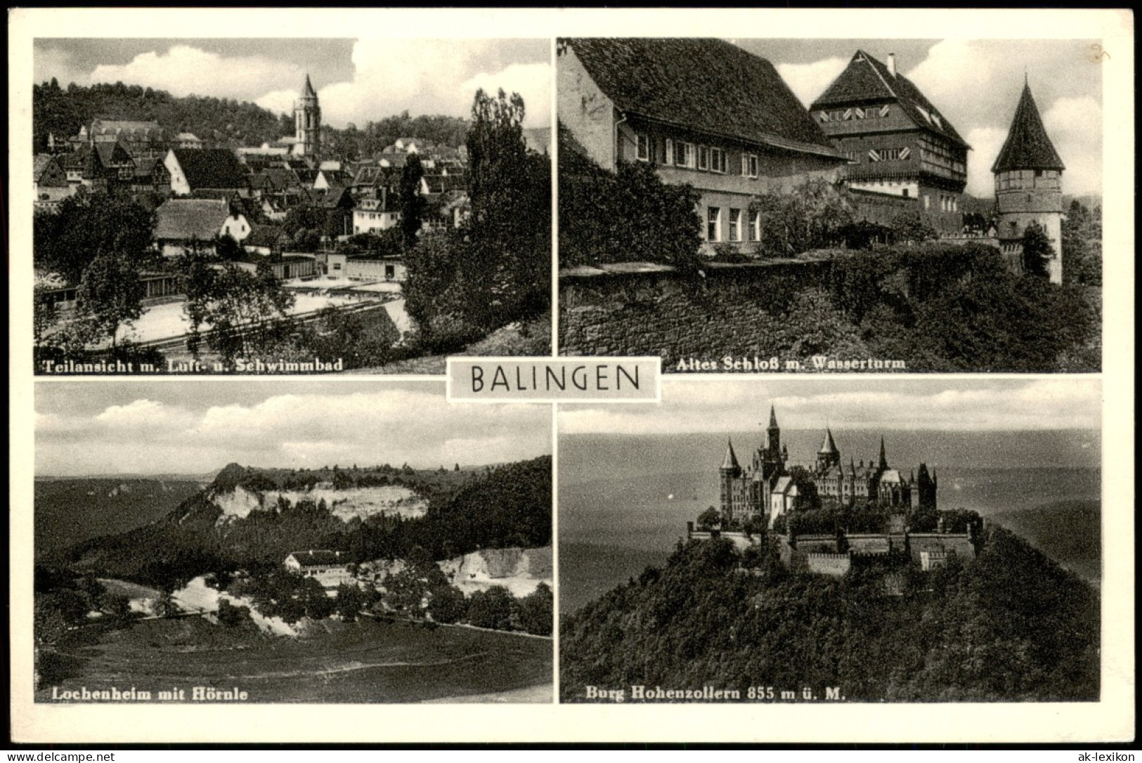 Balingen Mehrbild-AK Mit Burg, Schloss Wasserturm Schwimmbad 1958 - Balingen