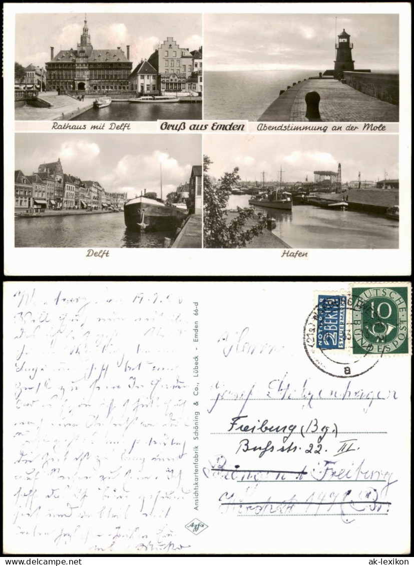 Ansichtskarte Emden MB: Delft, Mole, Hafen 1953 - Emden