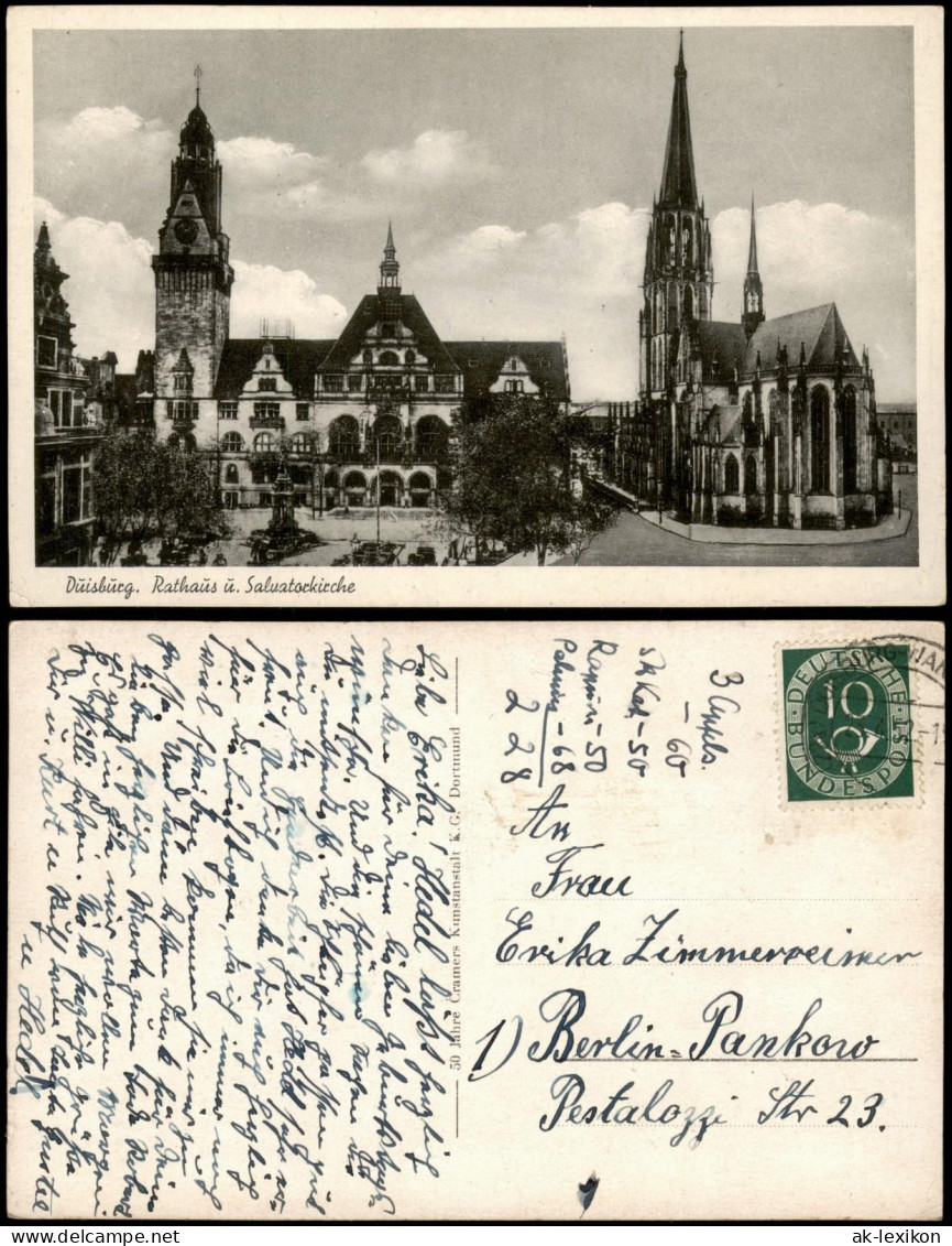 Ansichtskarte Duisburg Rathaus U. Salvatorkirche 1952 - Duisburg