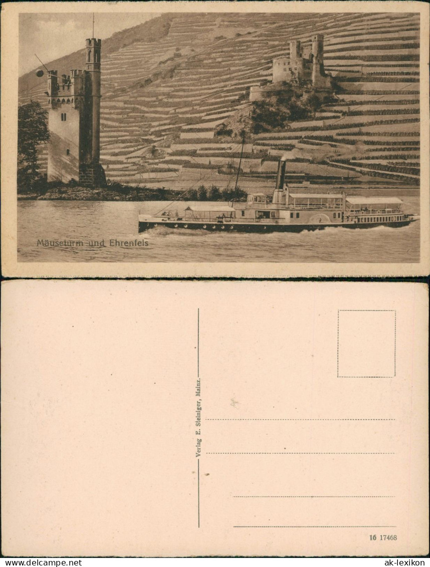 Ansichtskarte Bingen Am Rhein Binger Mäuseturm Dampfer Rheinschiff 1913 - Bingen