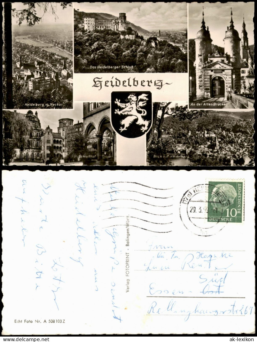 Heidelberg Mehrbildkarte Mit Schloss Und Stadtteilansichten 1959 - Heidelberg