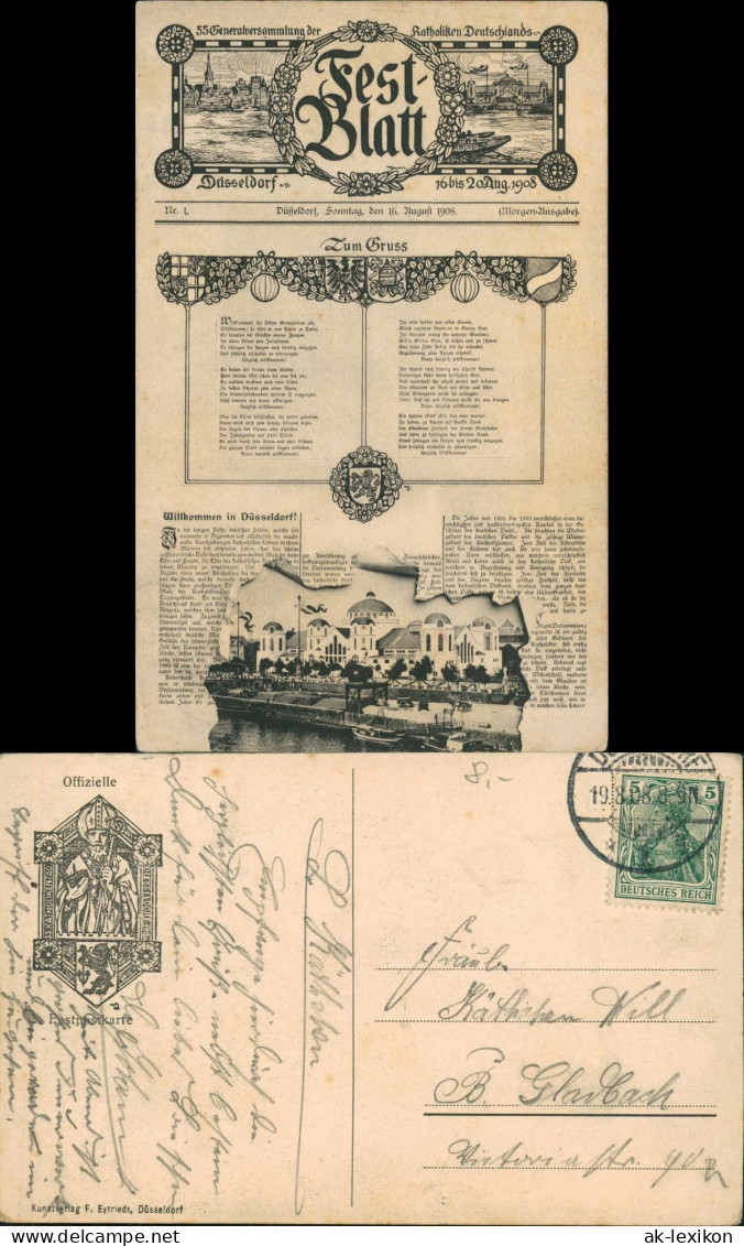Ansichtskarte Düsseldorf 55. KATHOLIKEN TAG Künstlerkarte 1908 - Duesseldorf