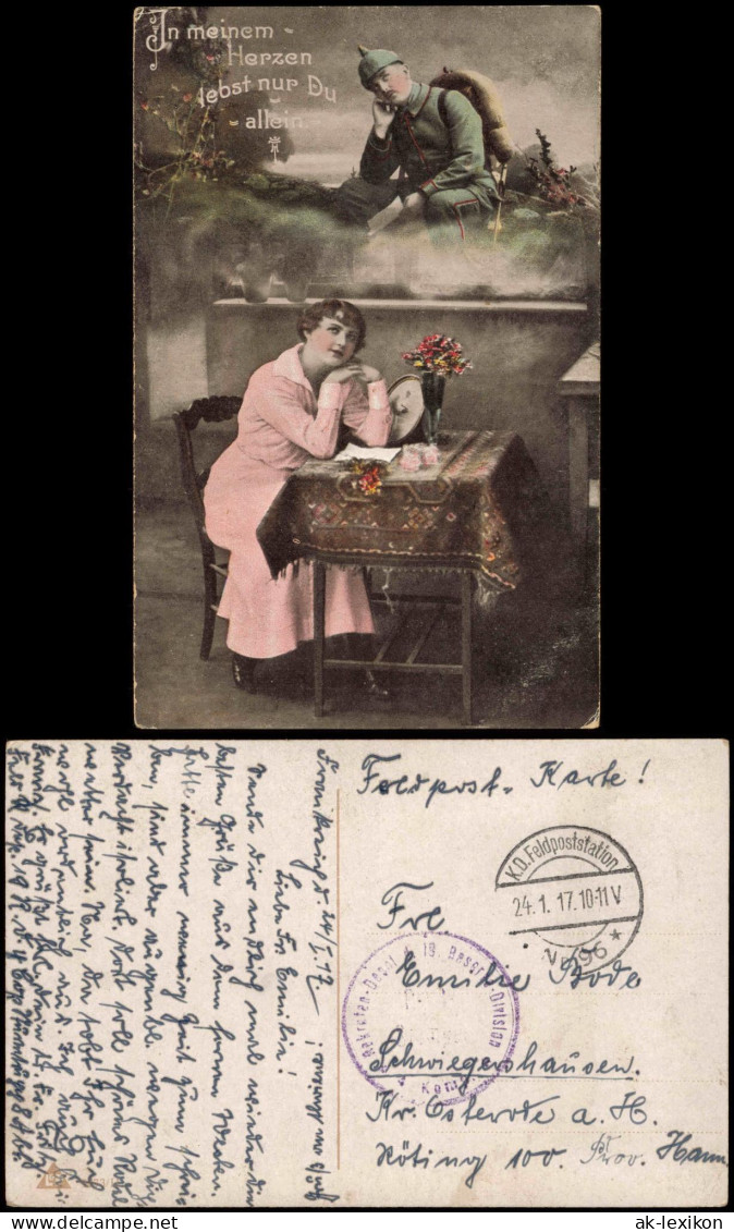 Militär Soldatenleben 1. Weltkrieg (Soldat Vermisst Frau) 1917 Feldpoststempel - Sonstige & Ohne Zuordnung